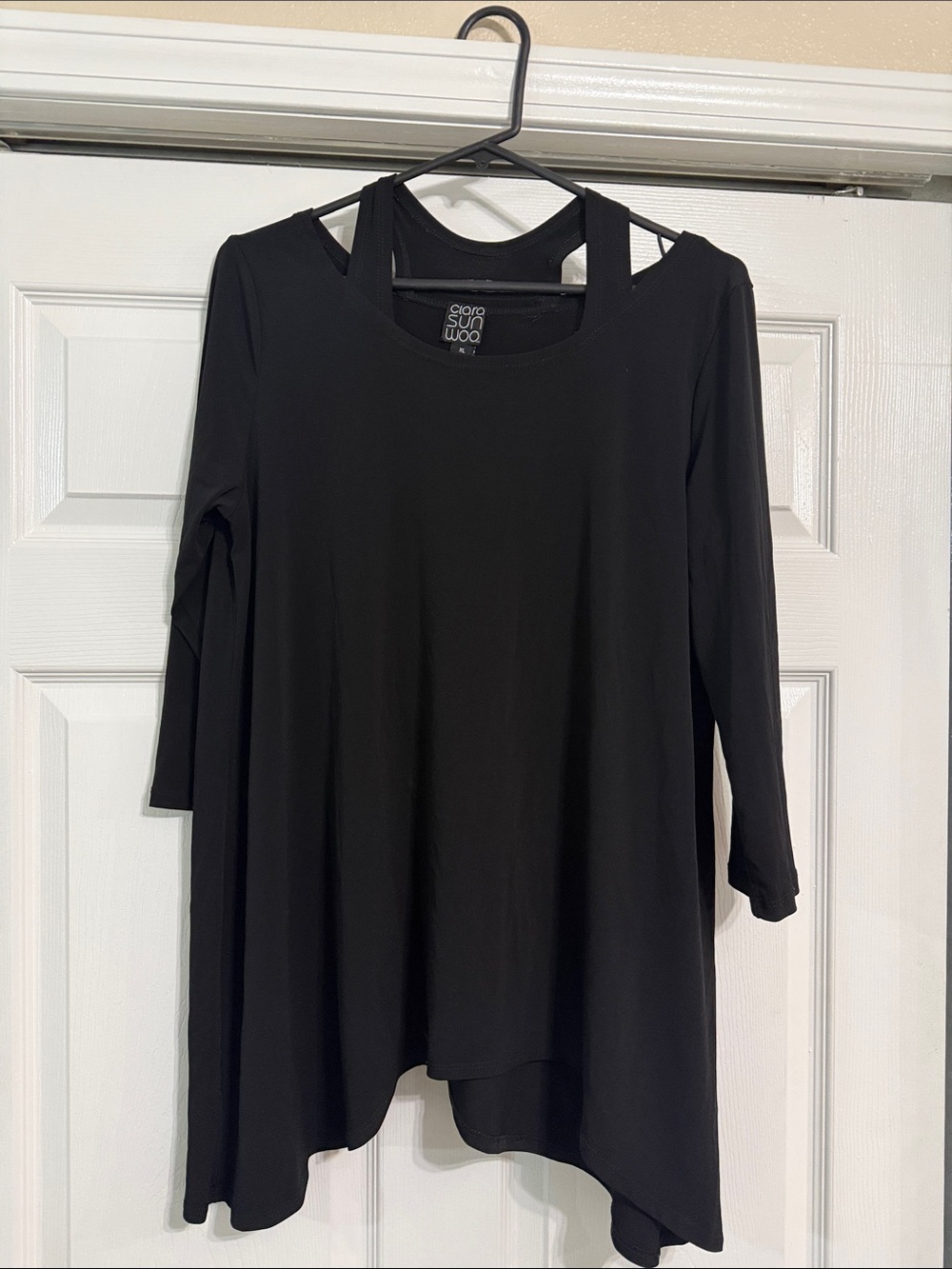 CLARA SUNWOO Black Asymmetric Layered Tunic Top